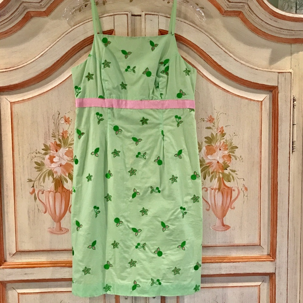 Lilly Pulitzer Mint Green Spaghetti Strap Mini Dress with Pink Waistband